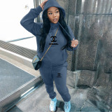 Casual Fleece Letter Print Drawstring Hoodie Sweatshirt & Sweatpants Sets