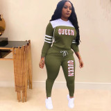 Women's Fashion Printed Letter Stitching Sports Hoodie Two-piece Set