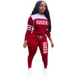 Women's Fashion Printed Letter Stitching Sports Hoodie Two-piece Set
