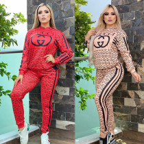 Autumn Fashion Women's Printed Hooded Sweatshirt and Trousers 2 Pieces