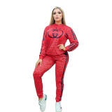 Autumn Fashion Women's Printed Hooded Sweatshirt and Trousers 2 Pieces