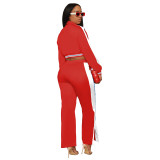 Women's Striped Button Color Matching Sports Slit Pants Two Piece Set