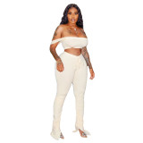 Solid Color Crop Top and Pleated Split Micro Trousers