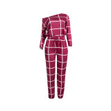 Women's Lovely Sloping Shoulder Long Sleeve Printed Club Party Long Jumpsuit
