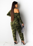 Women's Lovely Sloping Shoulder Long Sleeve Printed Club Party Long Jumpsuit