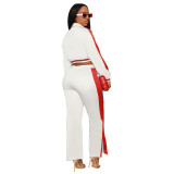 Women's Striped Single-breasted Color Matching Sports Slit Pants Two Pieces