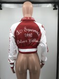 Single Breasted Letter Print Contrast Color Trendy Varsity Baseball Track Top