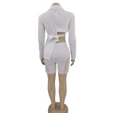 Women's 2 Piece Set Cutout Blazer & Shorts Long Sleeve Turndown Collar Bandage Jacket & Patchwork Mesh Cycling Shorts