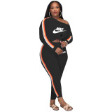 Casual Round Neck Printed Plus Size Casual Two Piece Set