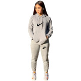 2022 Solid Printed Women Set Hooded Sweatshirt Jogger Pants Suit Tracksuit Matching Two Piece Set