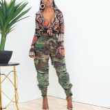 Trendy Print Ripped Casual Overalls Pant