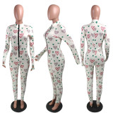 Fashion Playsuits Valentine's Day Elements Casual Printed Jumpsuits