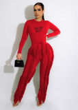Two Piece Outfits for Women Fall Long Sleeve Tops Fringe Tassel Long Pants Sets Party Romper Clubwear Set
