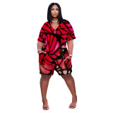 Loose Butterfly Print Wide-leg Harem One Piece Rompers