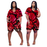 Loose Butterfly Print Wide-leg Harem One Piece Rompers