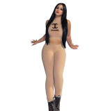 Casual Skinny Printed Sleeveless Cutout Jumpsuit