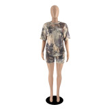Summer Print Camouflage Loose Two Piece Short Set