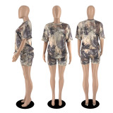 Summer Print Camouflage Loose Two Piece Short Set