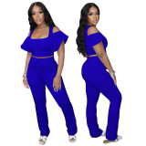 Solid Color Knitted Cotton Irregular Short Sleeve Tracksuit Two Piece Set