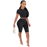 Solid Color Sports Mesh Stitching Short Sleeve Top Shorts Set
