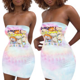 Cartoon Positioning Print Strapless Nightclub Dress with Rubber Band