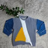 Casual Ladies Denim Stitching Knitted Sweater