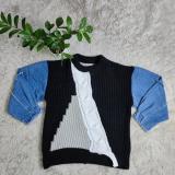 Casual Ladies Denim Stitching Knitted Sweater