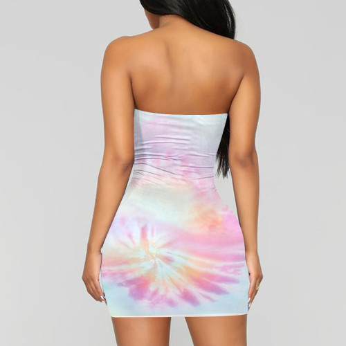 Cartoon Positioning Print Strapless Nightclub Dress with Rubber Band