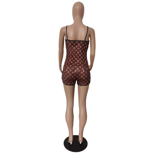 Summer Women's Sexy Straps Print 2 Piece Short Set
