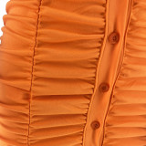 Summer Pleated Lapel Cardigan Button Bodycon Dresses
