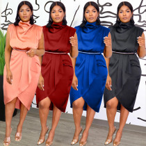 Nightclub Style Fashion Sleeveless Irregular Midi Dress Without Belt