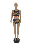 Casual Printed Mesh Stitching High Waist Sexy Swimsuit Two Pieces