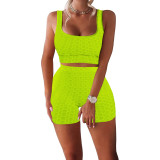 Solid Color Pineapple Jacquard Yoga Sports Vest Shorts Two Pieces