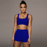 Solid Color Pineapple Jacquard Yoga Sports Vest Shorts Two Pieces