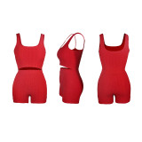 Solid Color Pineapple Jacquard Yoga Sports Vest Shorts Two Pieces