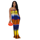 Casual Tie-dye Printed Rope-wrapped Strapless Wide-leg Jumpsuit