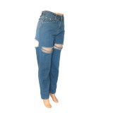 Loose High Waist Casual Pants Wide Leg Ripped Jeans