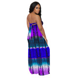 Casual Tie-dye Printed Rope-wrapped Strapless Wide-leg Jumpsuit