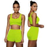 Solid Color Pineapple Jacquard Yoga Sports Vest Shorts Two Pieces