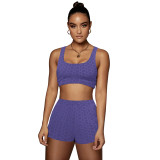 Solid Color Pineapple Jacquard Yoga Sports Vest Shorts Two Pieces