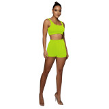 Solid Color Pineapple Jacquard Yoga Sports Vest Shorts Two Pieces