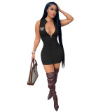 Casual Pit Zipper Sleeveless Printed Bodycon Dresses