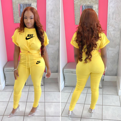 2023 Summer Printed Letter Drawstring Two Piece Pants Sets