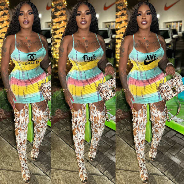 Casual Striped Print Sexy Straps Mini Dresses