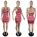 Sexy Printed Halter Fashion Mini Dresses