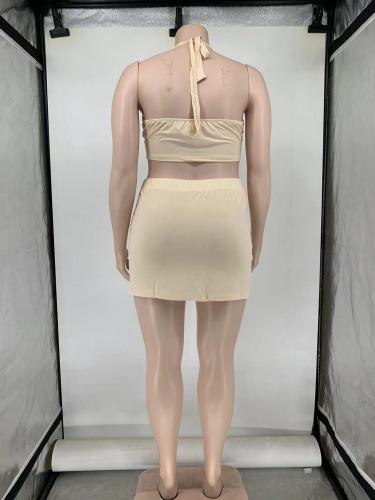 Plus Size Sleeveless Backless Halter Printed Skirts Set