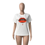 Casual Cotton Letter Print Mouth Round Neck Short Sleeve T-Shirt