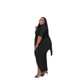 Women's Sexy Plus Size Ruched Bodyocn Dress Casual Long Sleeve Latern Belted Maxi Dress