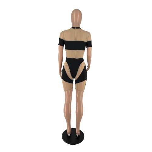 Summer Printed Mesh Short One Piece Rompers