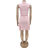 Casual Ribbed Pit Vest Ladies Mini Pleated Dress
